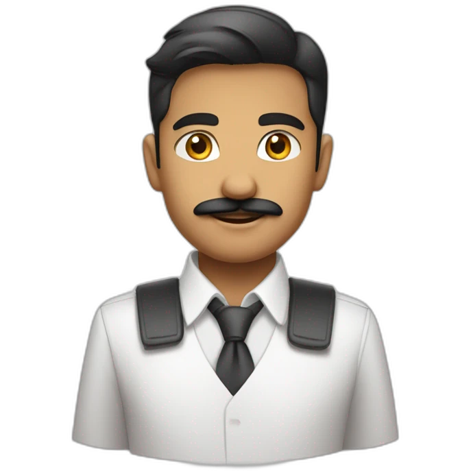 indian white tone boy as a Businessman in plain white shirt with sleeve up and mustach emoji