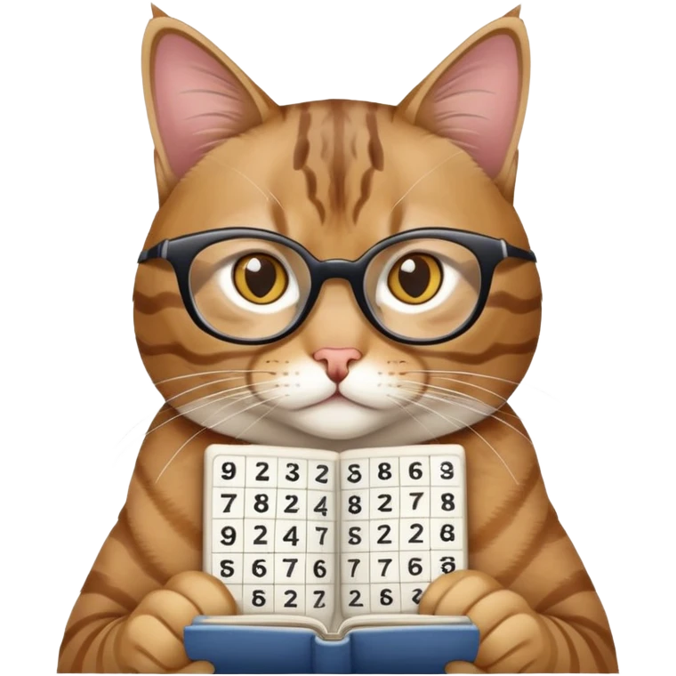 cat wearing reading glasses playing sudoku emoji