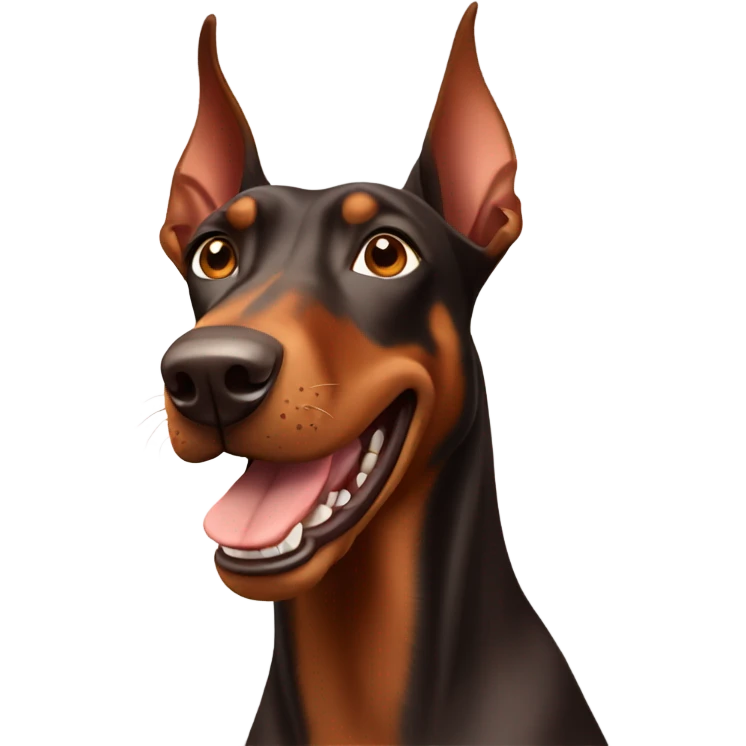 Red and brown Doberman without cropped ears face facing front happy expression  emoji