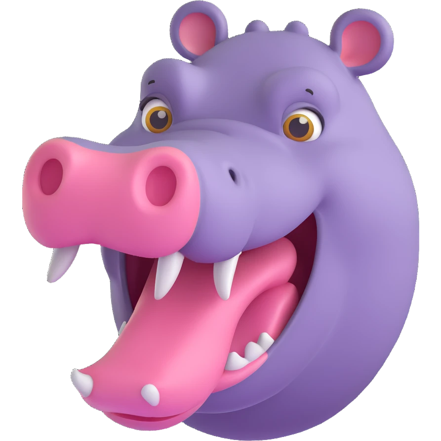 hippopotamus with open mouth, 3D emoji style, soft shading, lively and expressive, suitable for app icon emoji