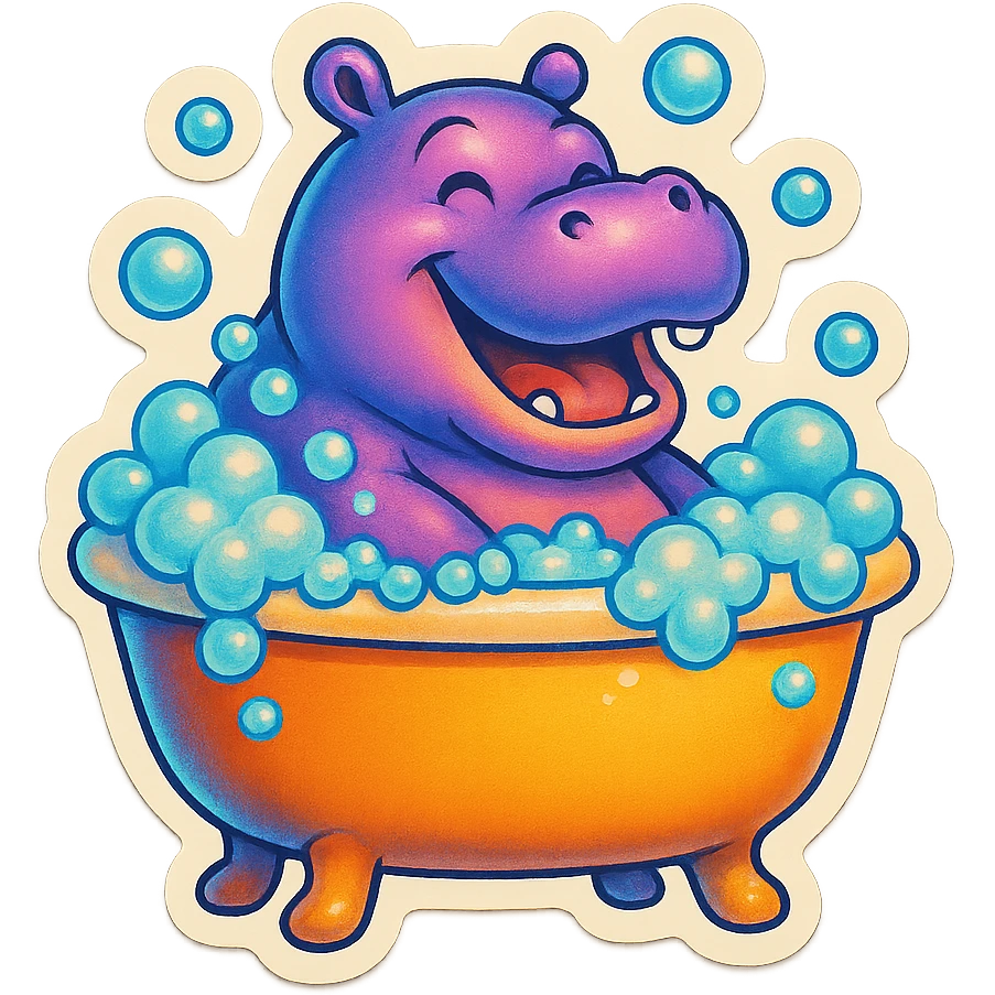 happy hippo with bubbles in bathtub emoji