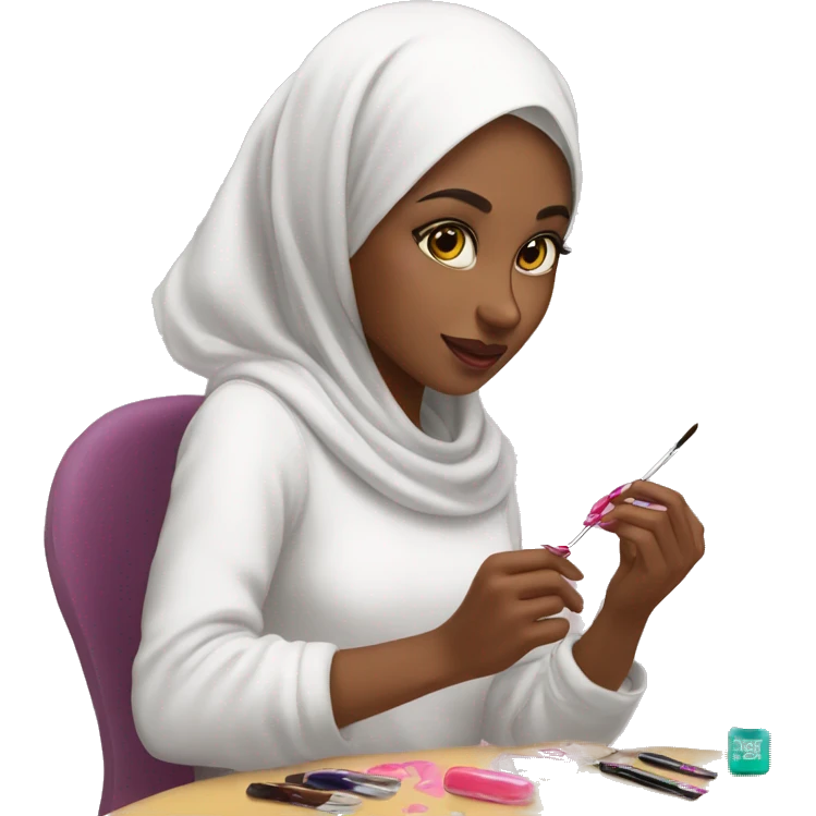 Cute-Muslim-girl-painting-her-nails-with-nail polish emoji