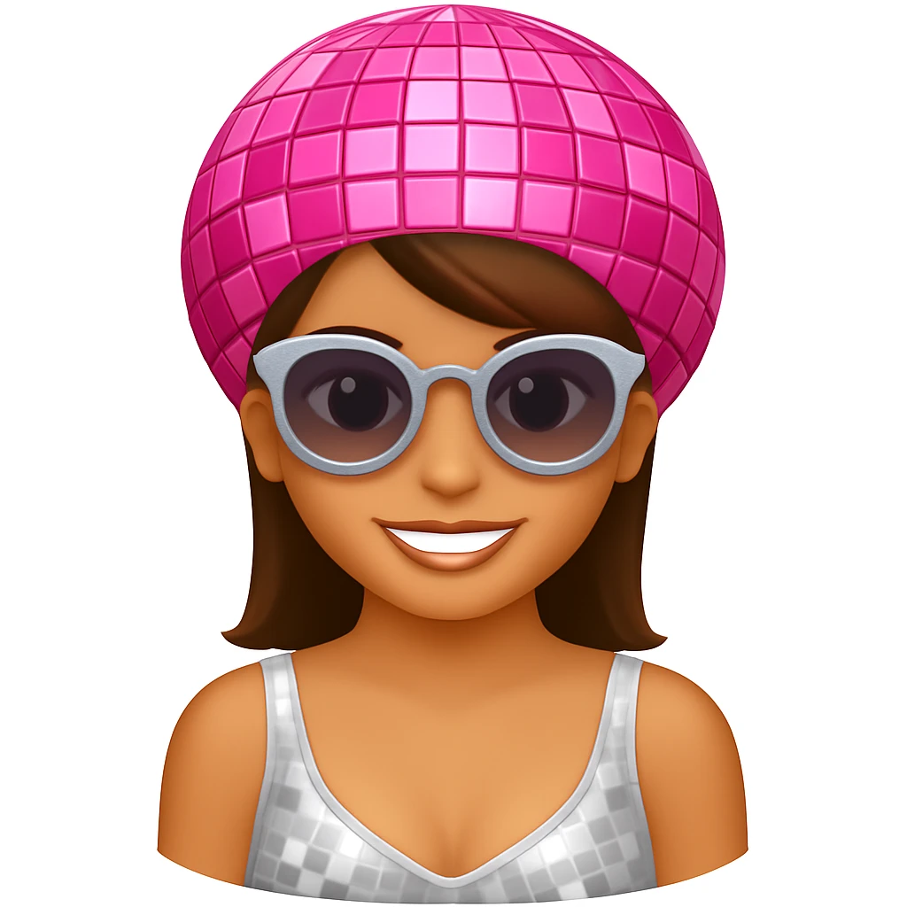 Change the disco ball to pink color, keep the rest the same, in the style of emoji (apple style emojis) emoji