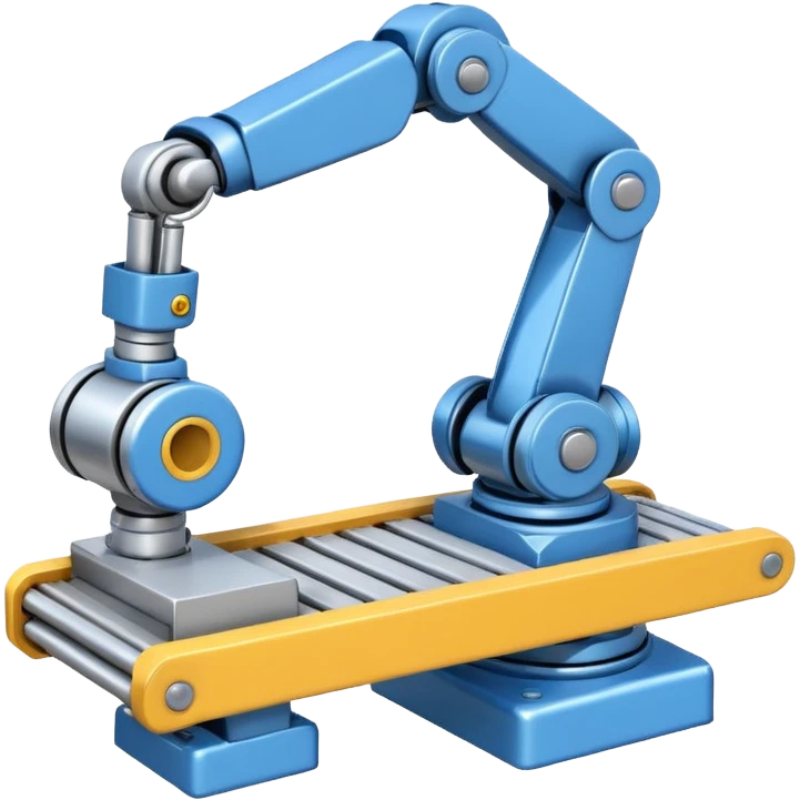 robot arm which is picking blue block on conveyor belt emoji