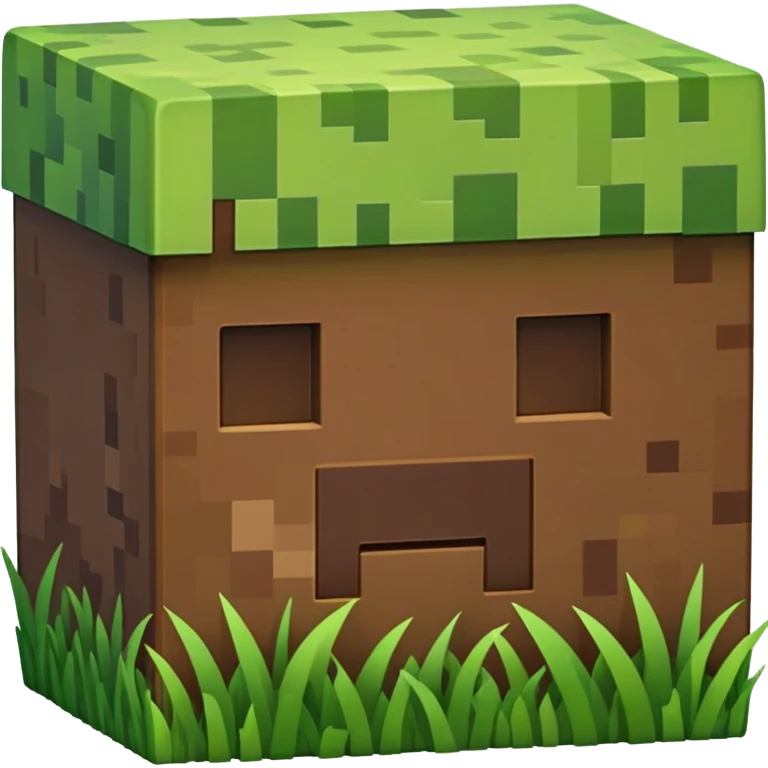 Minecraft grass block, square shape, brown and green, smooth emoji