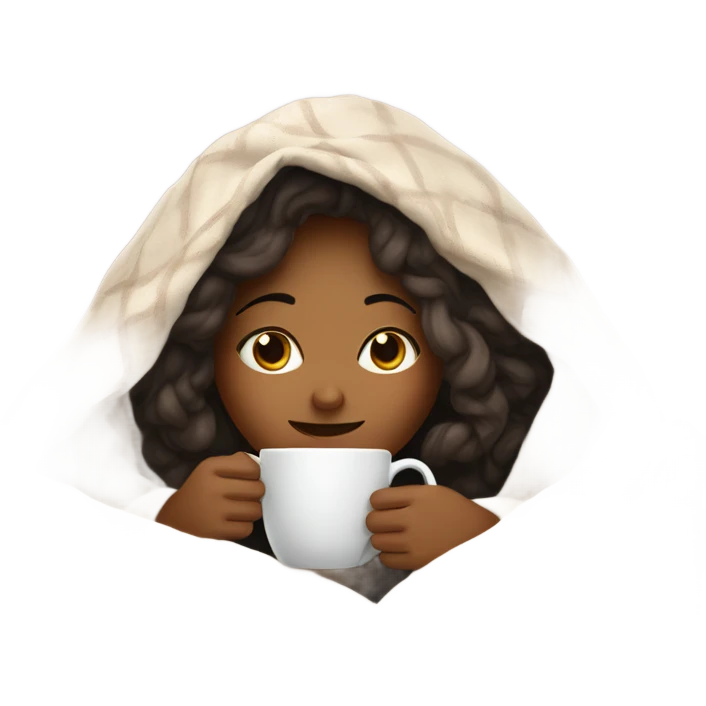 girl inside a blanket sipping coffee eyes closed emoji