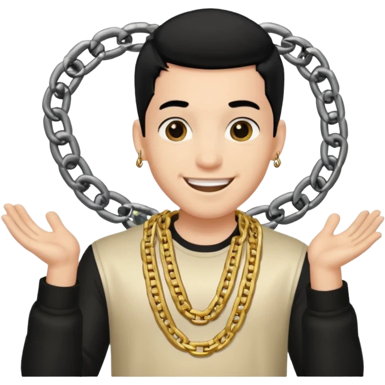 Has un chico con mucha plata en sus manos y en su alrededor, Con una cadena que diga "JovenBallin" y que tenga pelo negro y sea piel blanca emoji