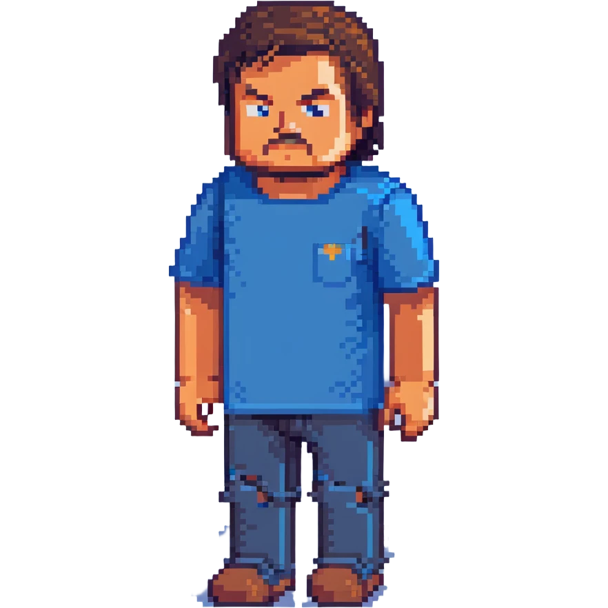 Minecraft character of Jack Black wearing a blue t-shirt emoji
