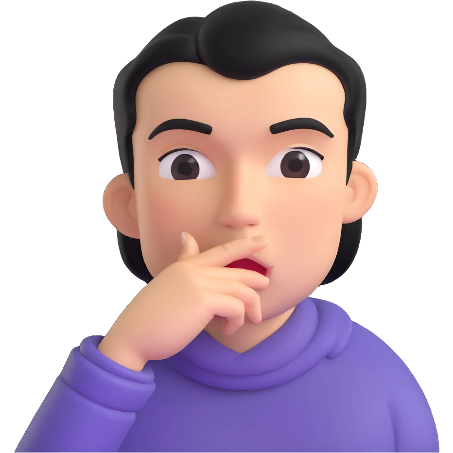 character with finger on lips making shush gesture, pointing at jaw, pressing cheekbones emoji
