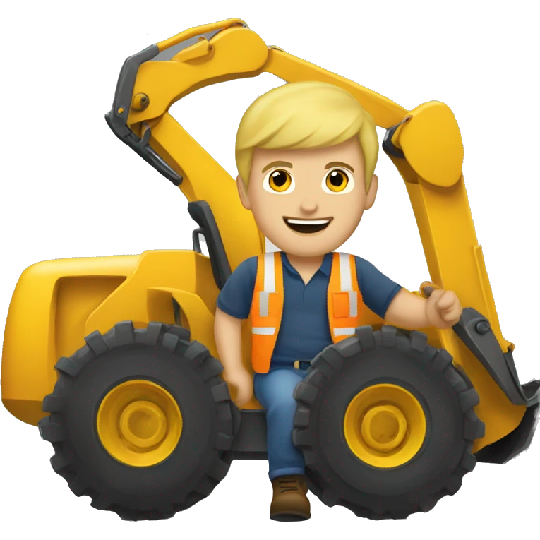 Blonde man driving excavator emoji
