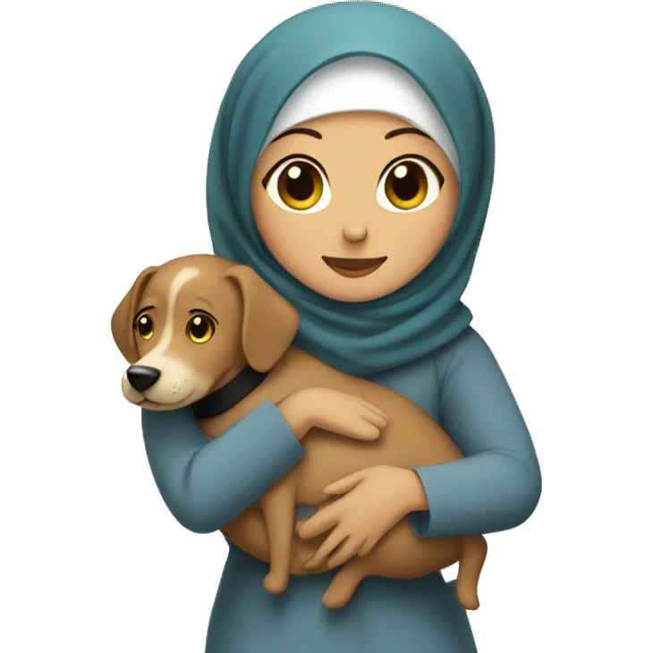 pretty woman with hijab hugging a dog emoji