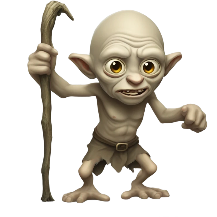 Troll with Gollum features holding a staff emoji