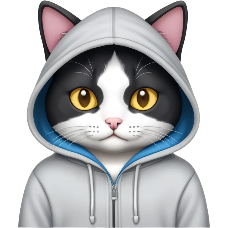 Black and white cat wearing a hoodie emoji