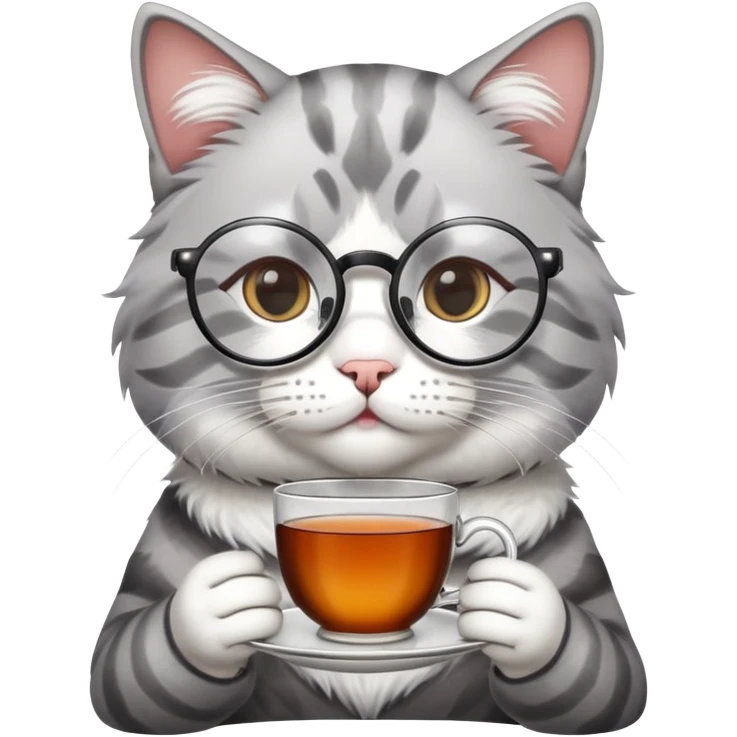 A cat drinking tea, wearing round glasses emoji