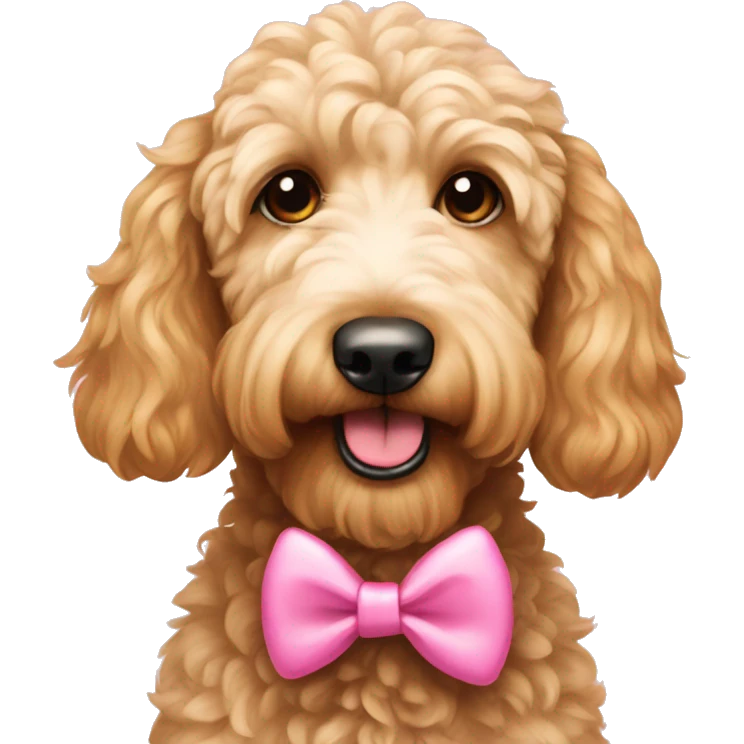 Goldendoodle with pink bow by its ear emoji
