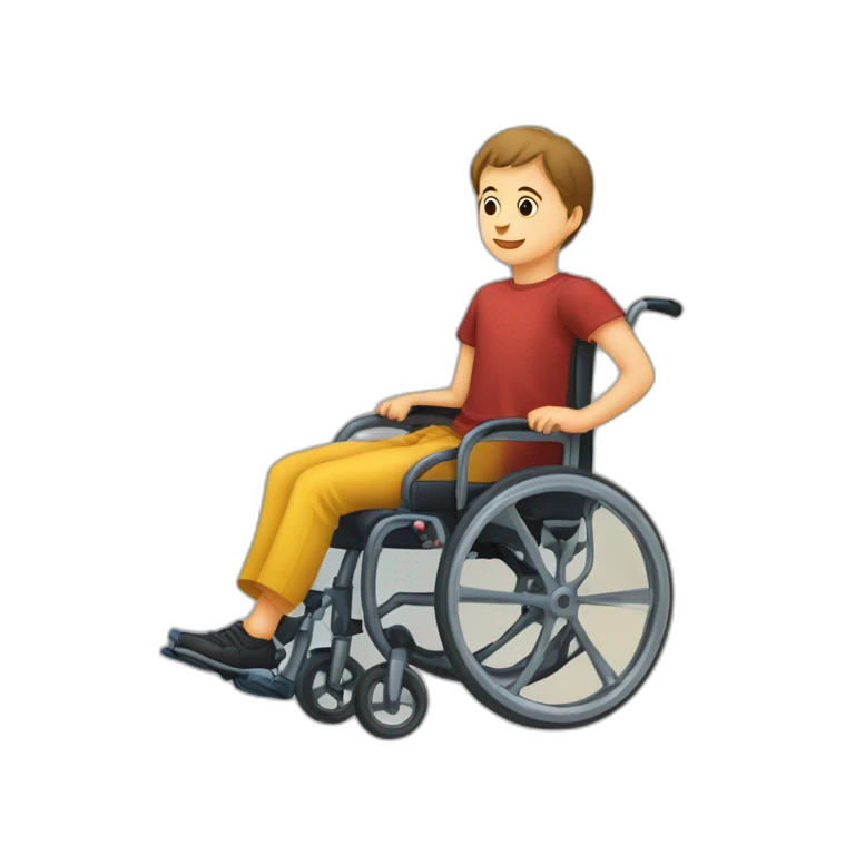 enfant assis sur un fauteuil roulant qui lève les bras en l'air emoji