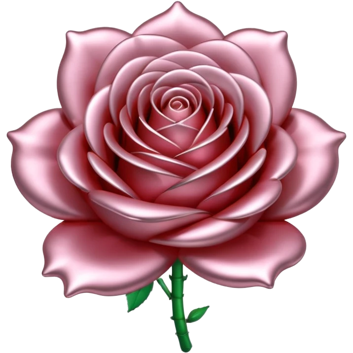 A rose emoji made of liquid silver metal, smooth metallic petals, reflective chrome surface, soft gradients, elegant shape, minimalistic iOS emoji style, centered, clean white background, realistic highlights, no text emoji