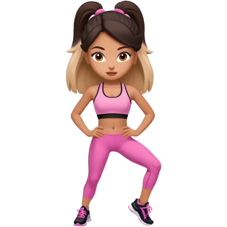 generate a pretty bratz girl in gym clothes doing workout emoji