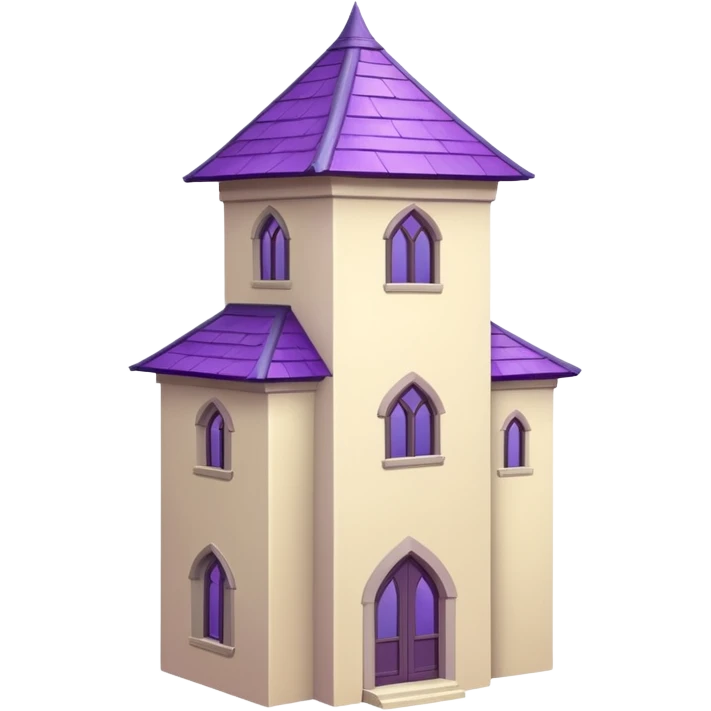 single tall seclusion tower with one large windows above, a purple roof and cream walls, and no entrance emoji