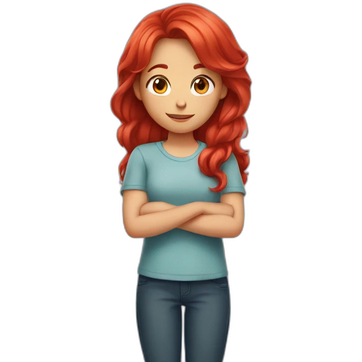 the girl with red hair folded her hands into a heart emoji