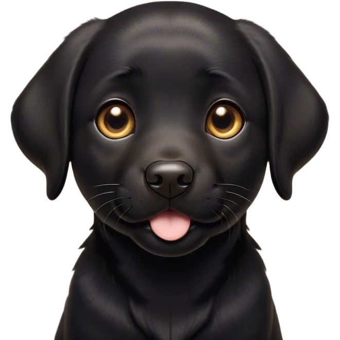 Cinematic Cute Black Labrador Portrait Emoji, Head tilted playfully and inquisitively, featuring a glossy black Fur with a healthy sheen, round, sparkling brown eyes filled with curiosity, Simplified yet irresistibly adorable features, highly detailed, glowing with a warm, friendly glow, high shine, affectionate and spirited, stylized with a touch of whimsy, bright and endearing, soft glowing outline, capturing the essence of a mischievous yet loving companion, so playful it feels like it could dash out of the screen and into your arms! emoji