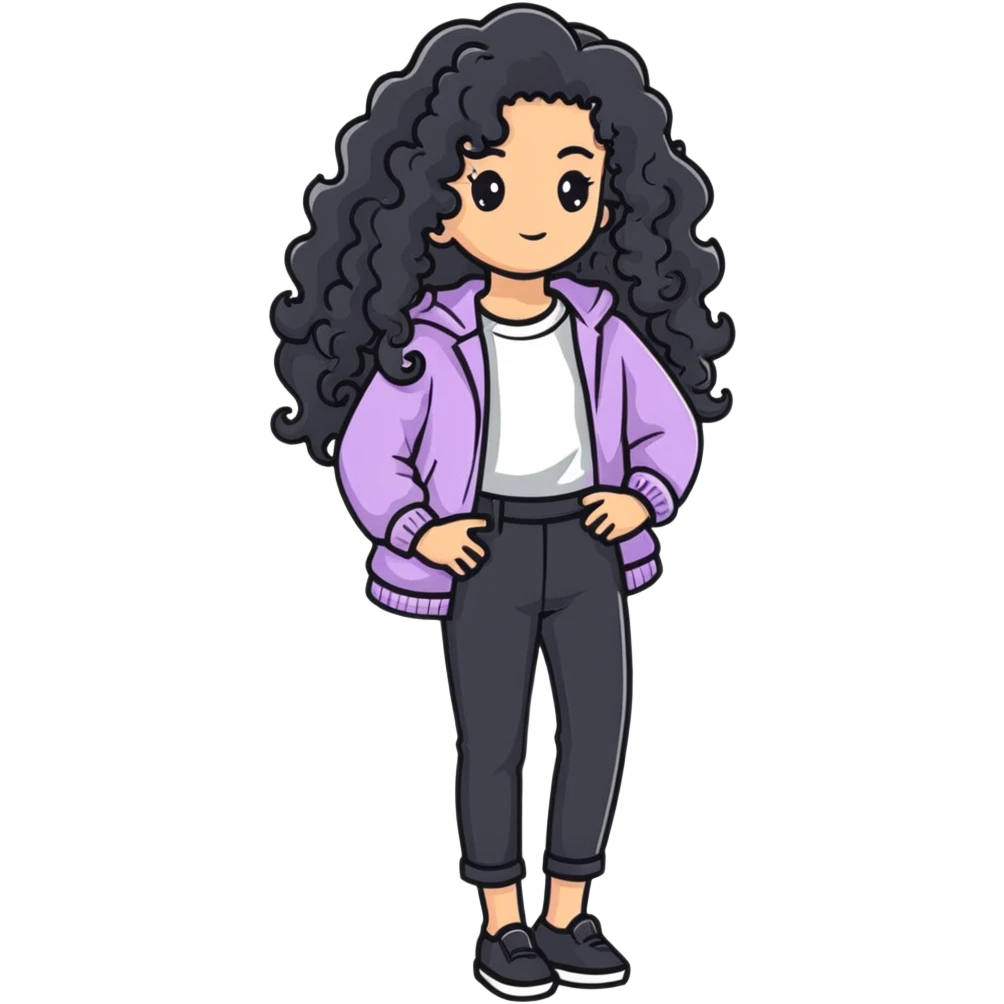 Stylish girl with long curly hair in fashionable outfit emoji
