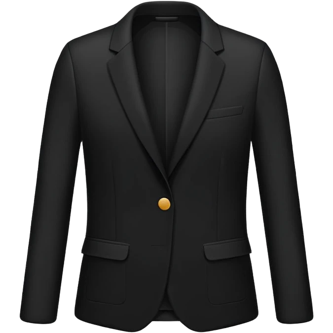 Minimal aesthetic emoji-style black blazer illustration, clean design, soft rounded shapes, matte fabric texture, subtle highlights and shadow, white or transparent background, centered, elegant fashion icon, high detail emoji