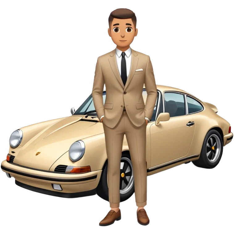 one entrepreneur with a mid fade hair style standing near his Porsche 911. the body of the guy is fully visible  emoji