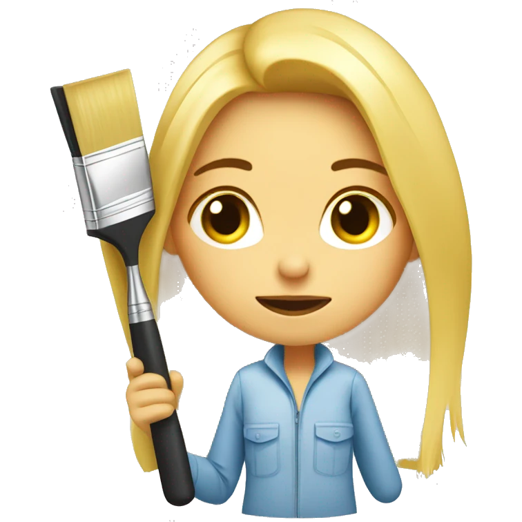 blonde girl tired with a brush for repairs home renovation emoji