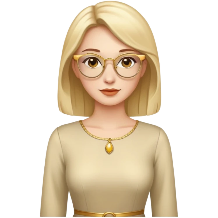 woman, wearing a longlsleeve dress, golden glasses emoji