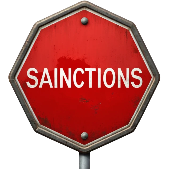red, road sign, hexagonal, with the inscription SANCTIONS emoji