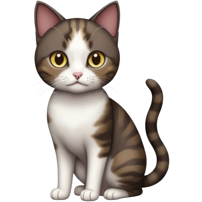 full body small short hair dark brown and white cat with hazel eyes emoji