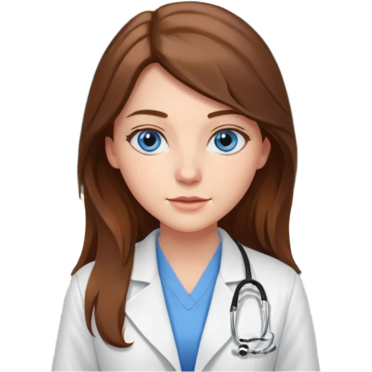 pretty female nursing student with long brown hair, blue eyes inside a classroom at university emoji
