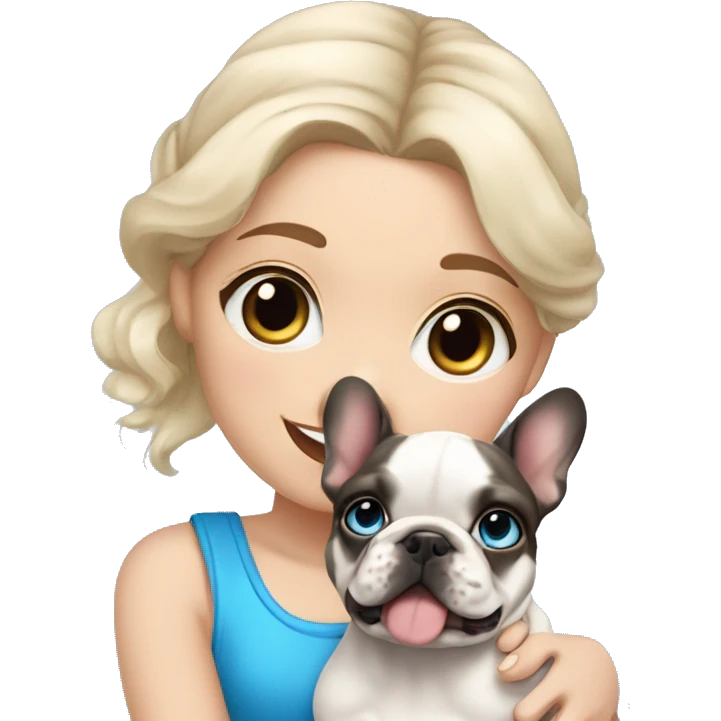  Girl light-skinned and fair-haired blue eyes with a French bulldog merle puppy emoji