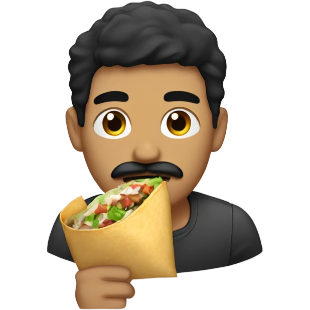 Latin Man with straight black hair and mustache eats burrito emoji