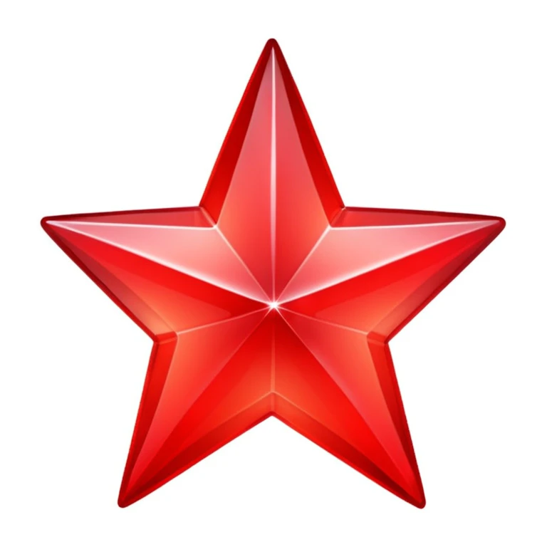 Glossy red star emoji with a neon red glow. Slightly tilted for dynamic feel. Crystal-like surface with sparkles and inner gradient. Smooth beveled edges for 3D effect. Futuristic, playful style. Transparent background. emoji