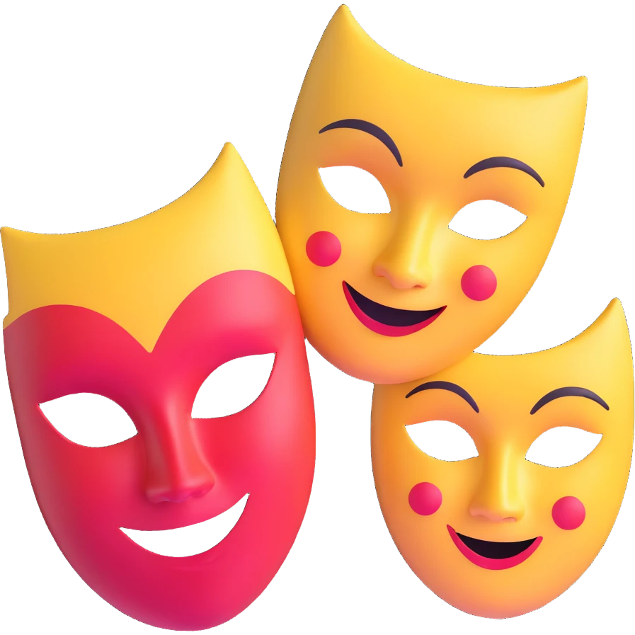 two theatre masks comedy and tragedy, happy and sad face masks emoji