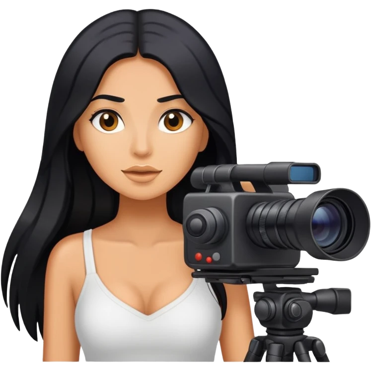 content creator, filming, black long hair tanned woman, hot  emoji