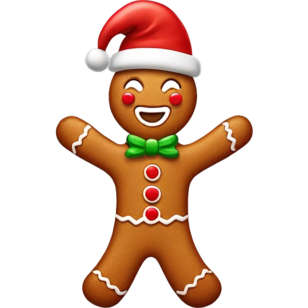 Cute happy gingerbread man wearing a Christmas hat emoji
