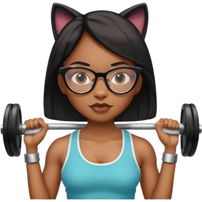 Negra,cabelo liso,óculos com armação de gato segurando peso de academia emoji