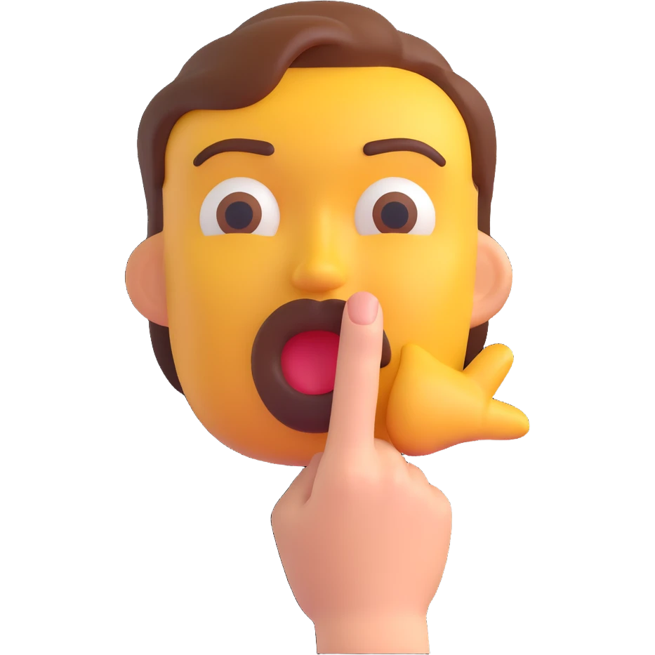 3D emoji of a face with finger in front of lips, making a 'shush' gesture emoji