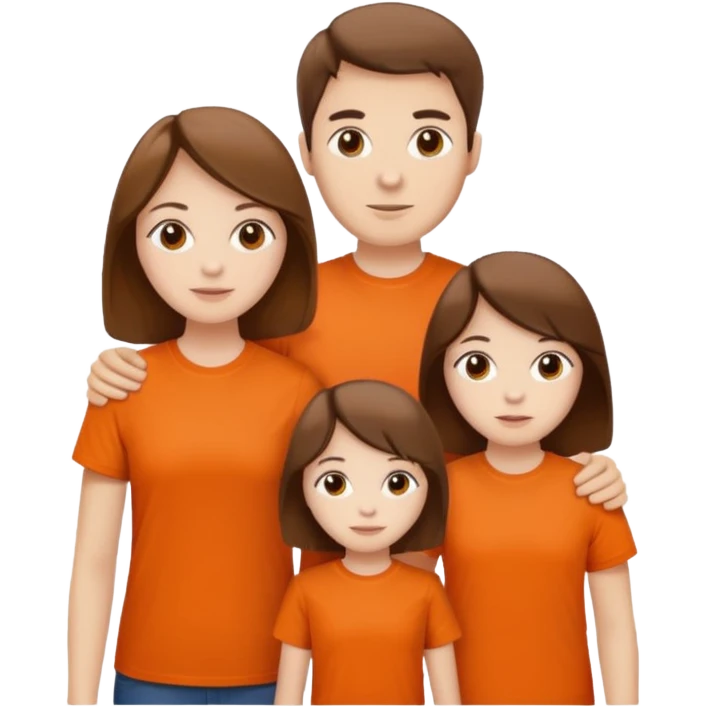 family aill white / browm hair / orange t-shirt emoji