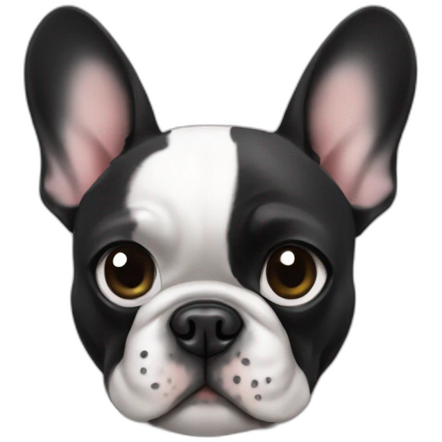 A french bulldog with black and white colors, one eye black, like a pirate, sitting on the ground, making a heart emoji emoji