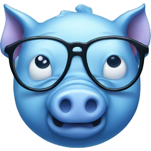 Blue pig with glassed emoji