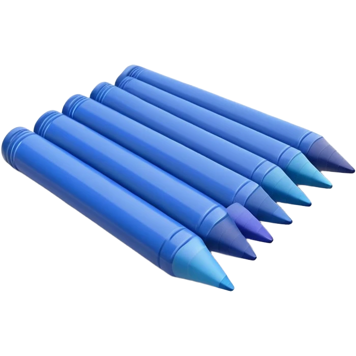Eleven blue crayons arranged in a neat row emoji