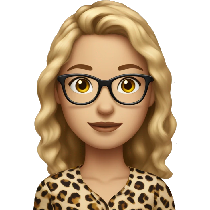 girl with brown hair and blonde highlights and cat eye glasses and cheetah print shirt emoji