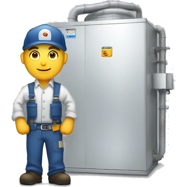 Make an emoji where a man in working clothes stand in front of a big hvac air handler like what they use in factories emoji