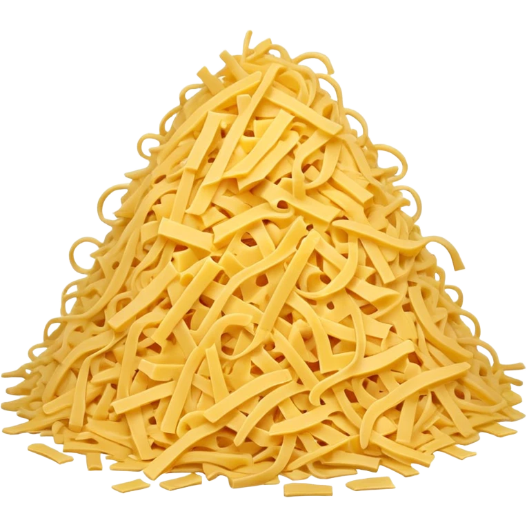 realistic shredded cheese, pile or scatter, thin irregular shreds, pale yellow to golden, curly soft texture, fresh, not dry or clumped, no packaging, bowl, dish, or faces, clean 3D, soft lighting, transparent background, emoji scale emoji