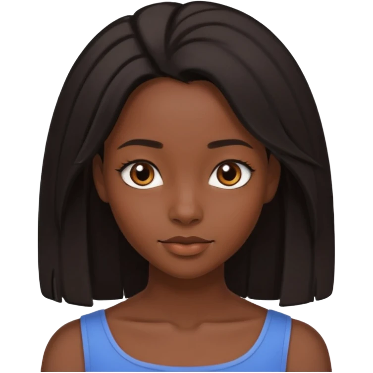 A pretty darkskin black girl with 4c type shoulder length hair  emoji