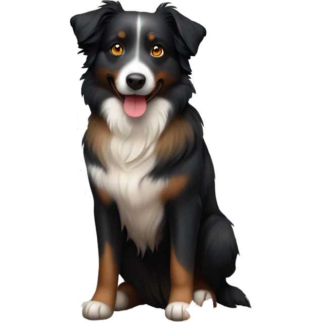 Small black australian shepherd dog in autumn leaves emoji
